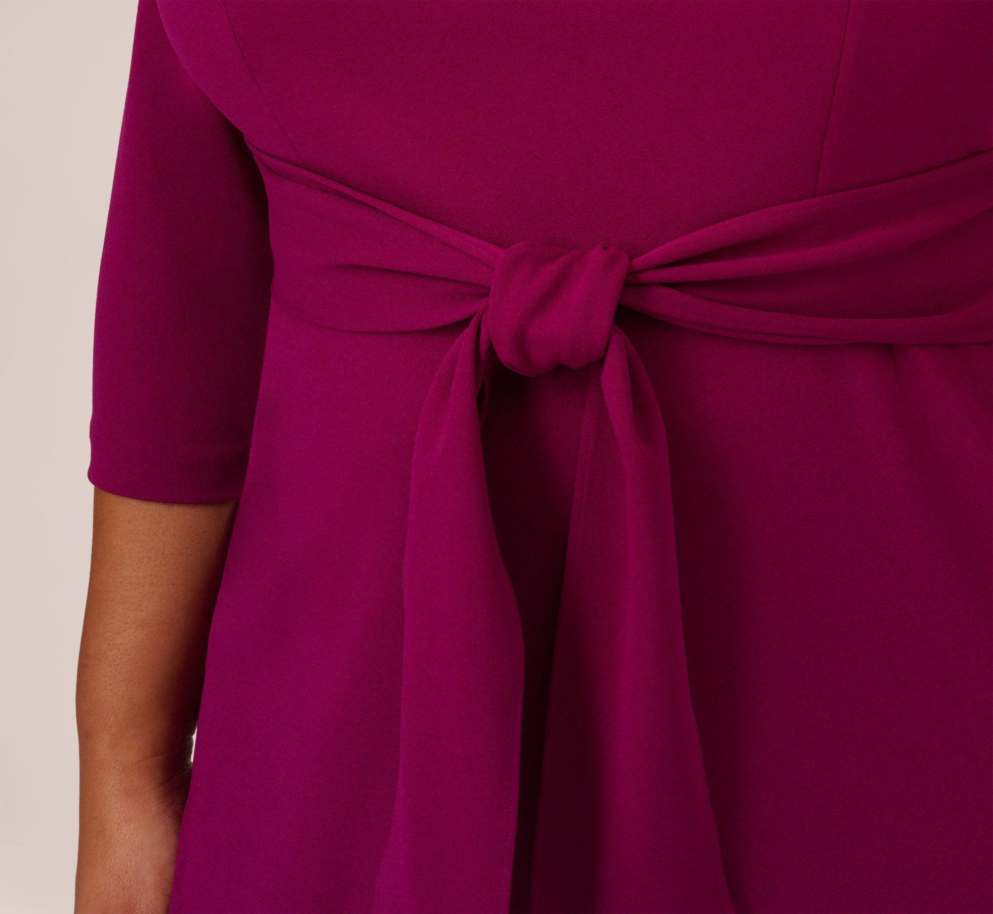 Plus Size Knit Crepe Bow Sheath Dress With Three Quarter Sleeves In Wildberry