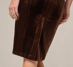 Petite Velvet Sheath Dress With Tiered Three Quarter Sleeves In Dark Brown