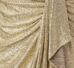 Petite Foil Knit Faux Wrap Dress With Long Sleeves In Light Gold