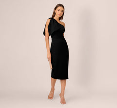 One Shoulder Midi Dress With Bow Accent In Black