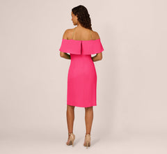 Ruffle Popover Midi Dress With Chain Halter Neckline In Electric Pink