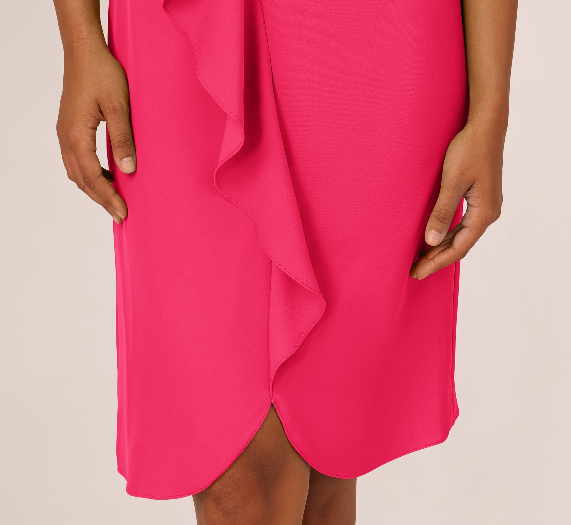 Ruffle Popover Midi Dress With Chain Halter Neckline In Electric Pink