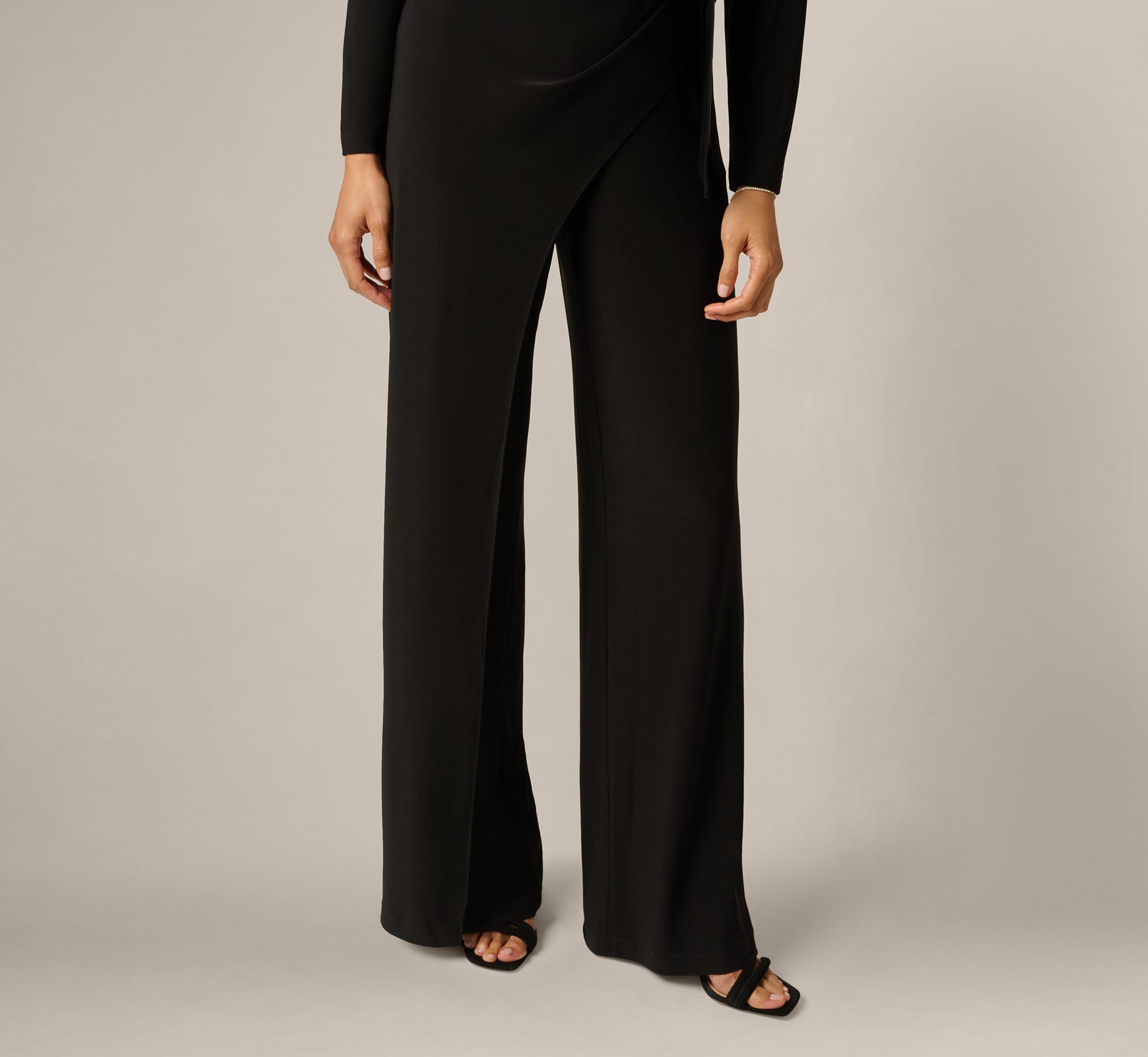 Jersey Wide Leg Tuxedo Jumpsuit With Charmeuse Details In Black
