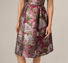 Rose Garden Metallic Jacquard Fit And Flare Dress In Burgundy Multi