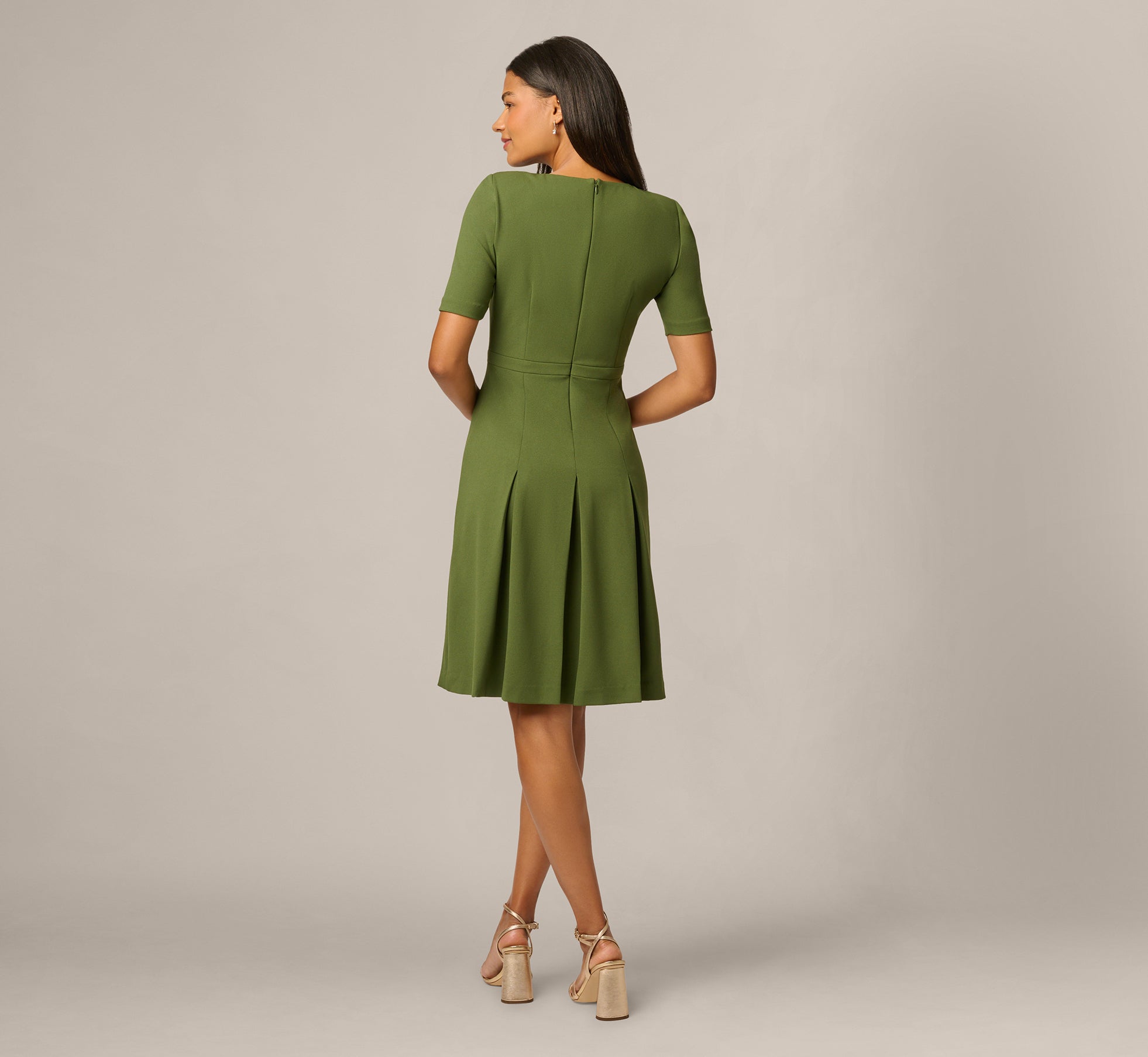 Knit Crepe Bow Front Dress In Olive Cypress