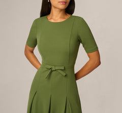 Knit Crepe Bow Front Dress In Olive Cypress