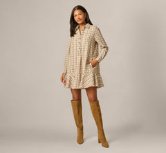 Long Sleeve Tweed Short Hailey Dress In Parchment