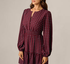 Long Sleeve Geo Printed Short Sophia Dress In Cherry Multi