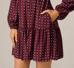 Long Sleeve Geo Printed Short Sophia Dress In Cherry Multi