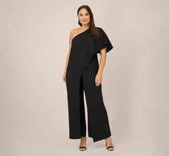 Plus Size Flutter One Shoulder Jumpsuit In Black