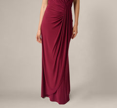One Shoulder Dress With Draped Waist Detail In Red Wine