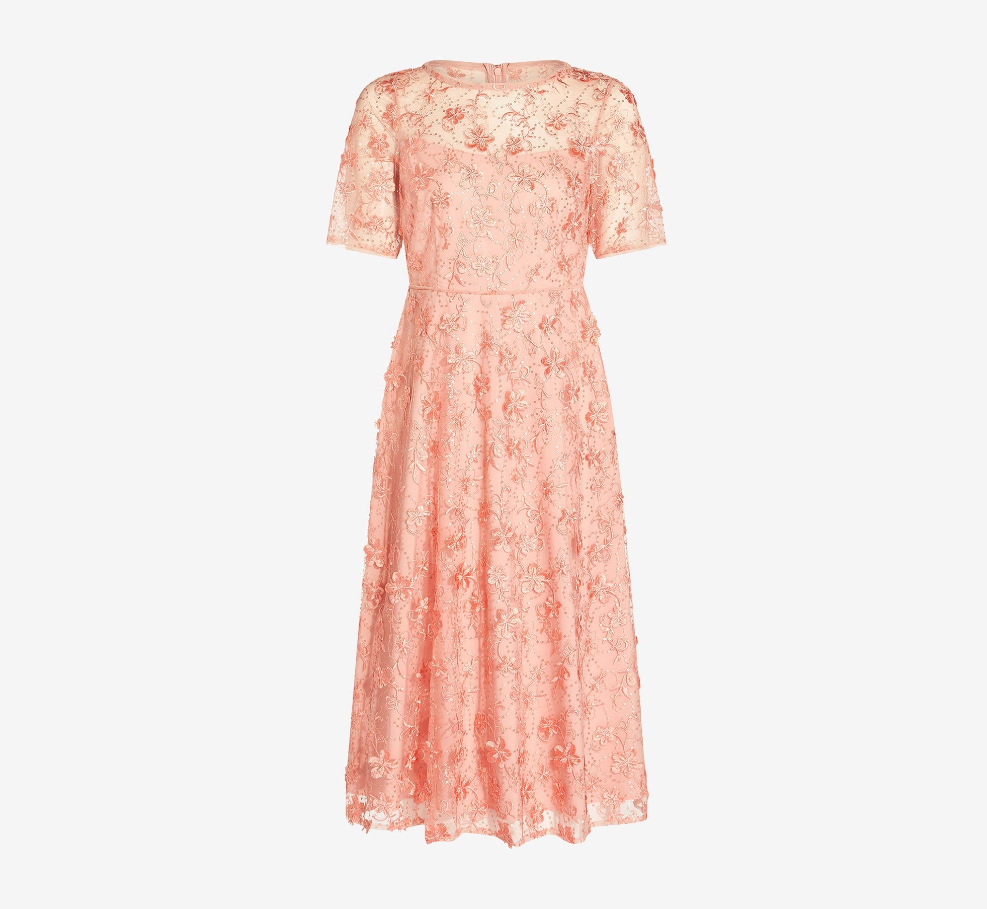 3D Floral Embroidered And Hand-Sequined Tea-Length Fit-And Flare Cocktail Dress In Peach Blossom