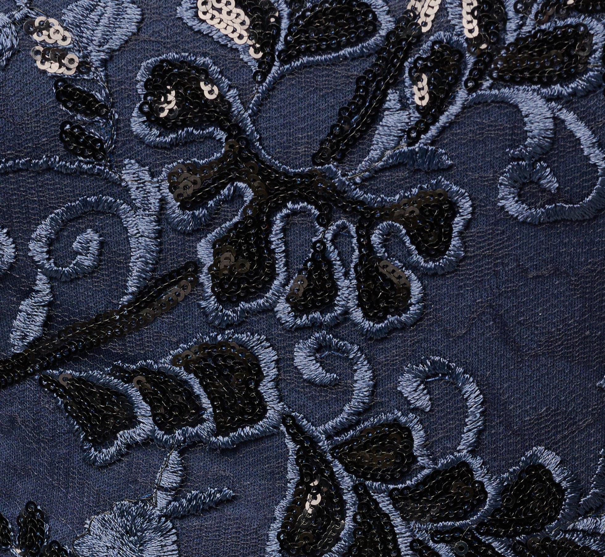 Petite Sequin Embroidered Midi Dress With Sheer Short Sleeves In Navy