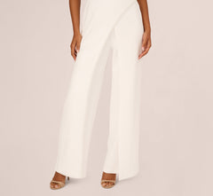 Sleeveless Crepe Tuxedo Jumpsuit With Pearl Trim In Ivory