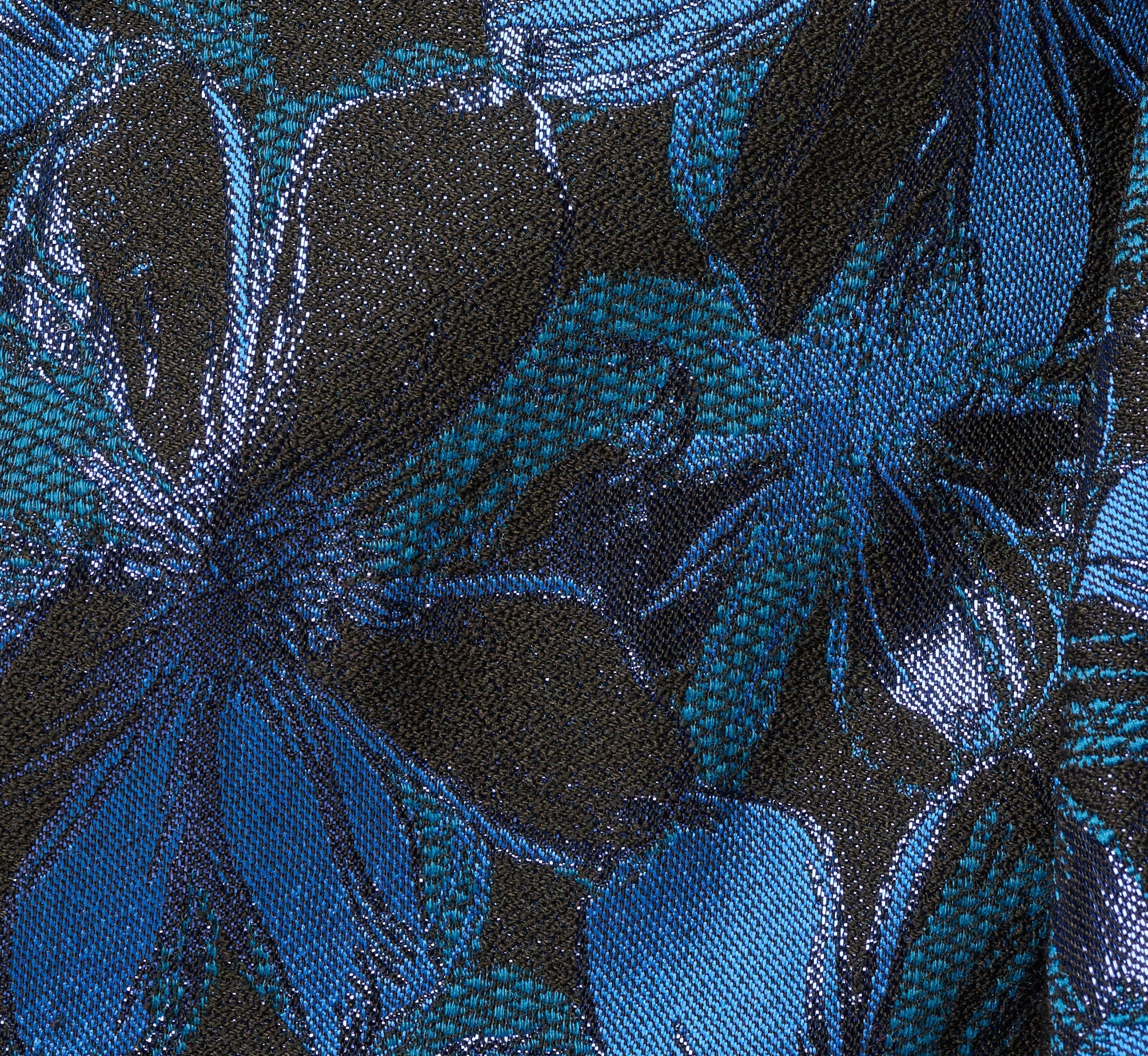 Petite Off Shoulder Jacquard Gown In Blue Multi