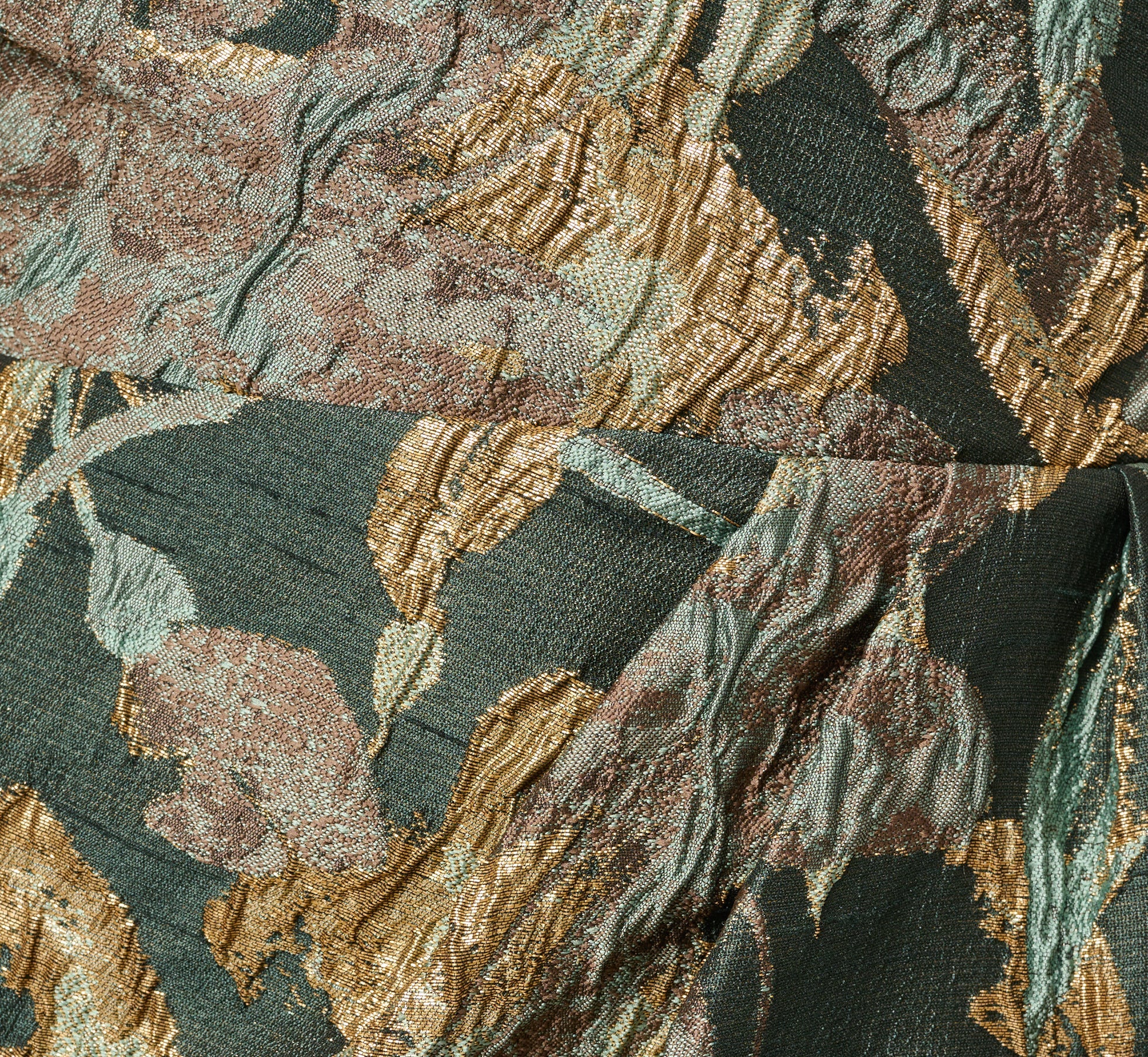 One Shoulder Jacquard Dress In Green Gold