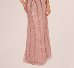 One Shoulder Beaded Sequin Mermaid Gown In Candied Ginger