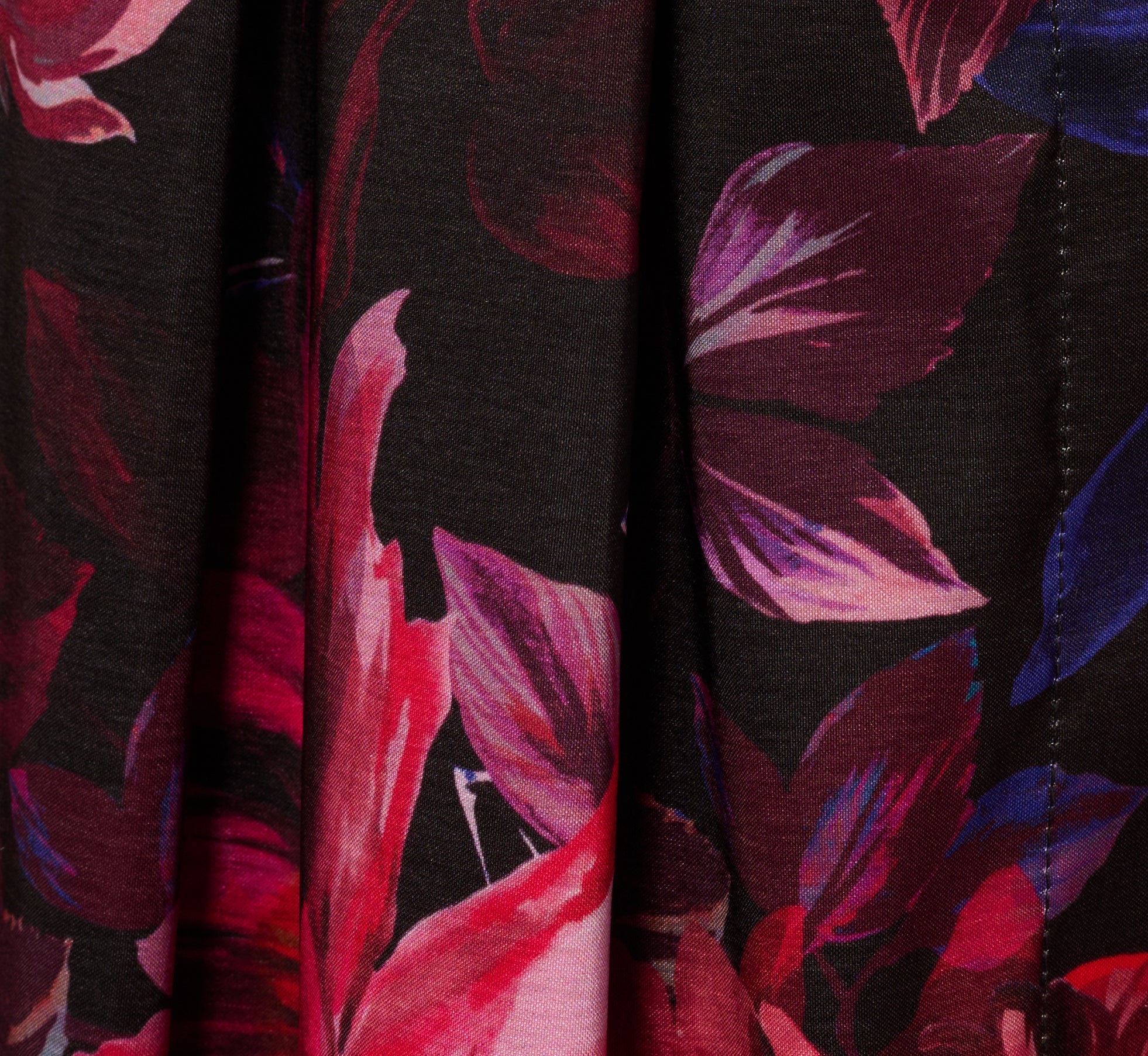 Three Quarter Sleeve Floral Taffeta Shirt Dress In Black Multi