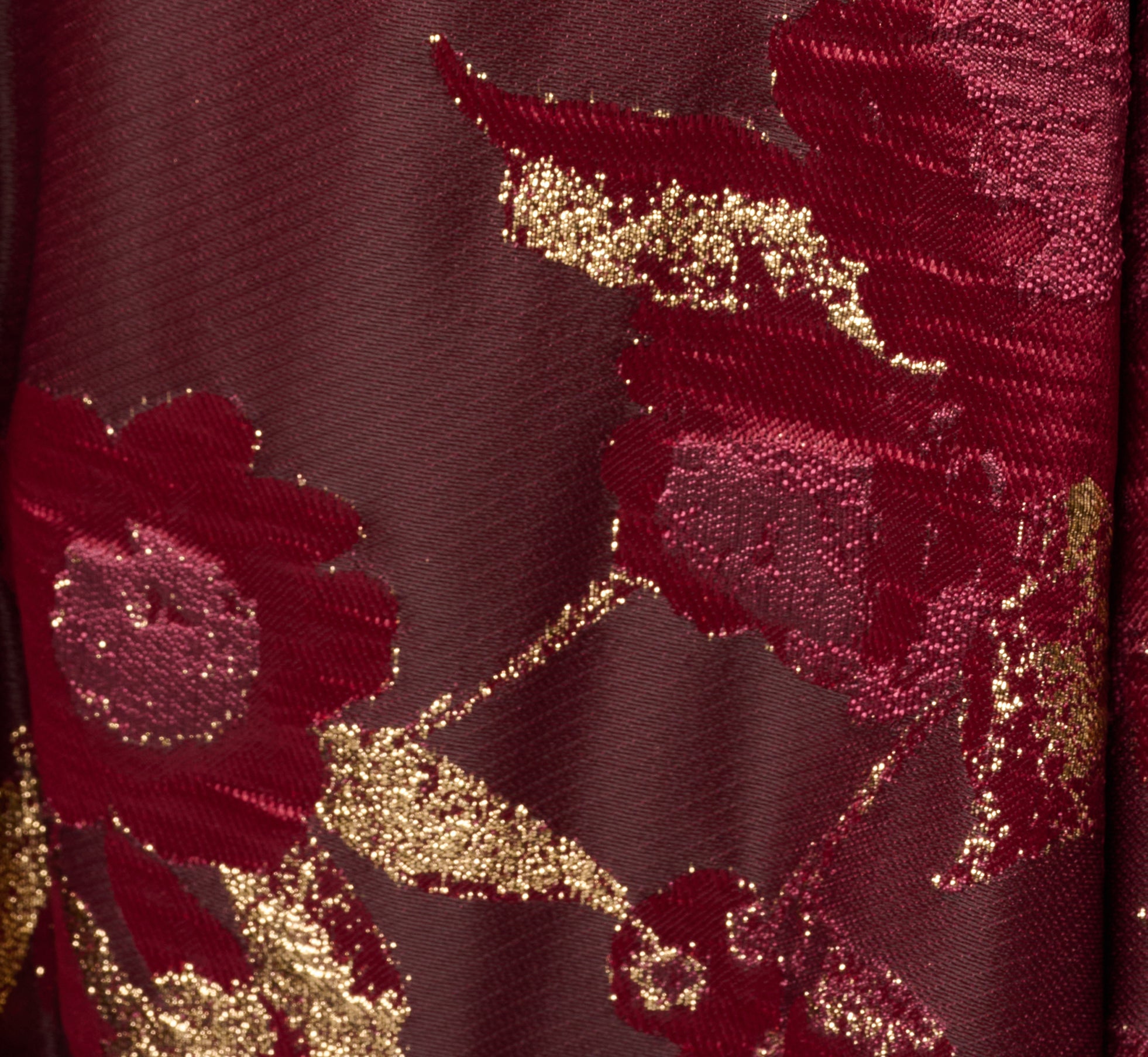 Off Shoulder Metallic Jacquard Midi Dress In Burgundy Gold
