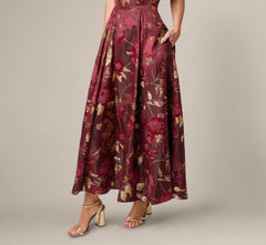 Off Shoulder Metallic Jacquard Midi Dress In Burgundy Gold