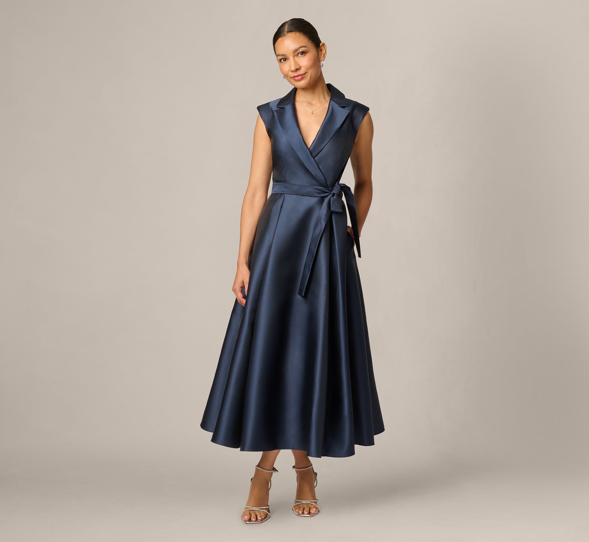 Petite Sleeveless Mikado Suit Dress In Midnight