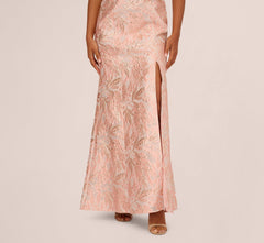 Off Shoulder 3D Floral Jacquard Gown In Blush