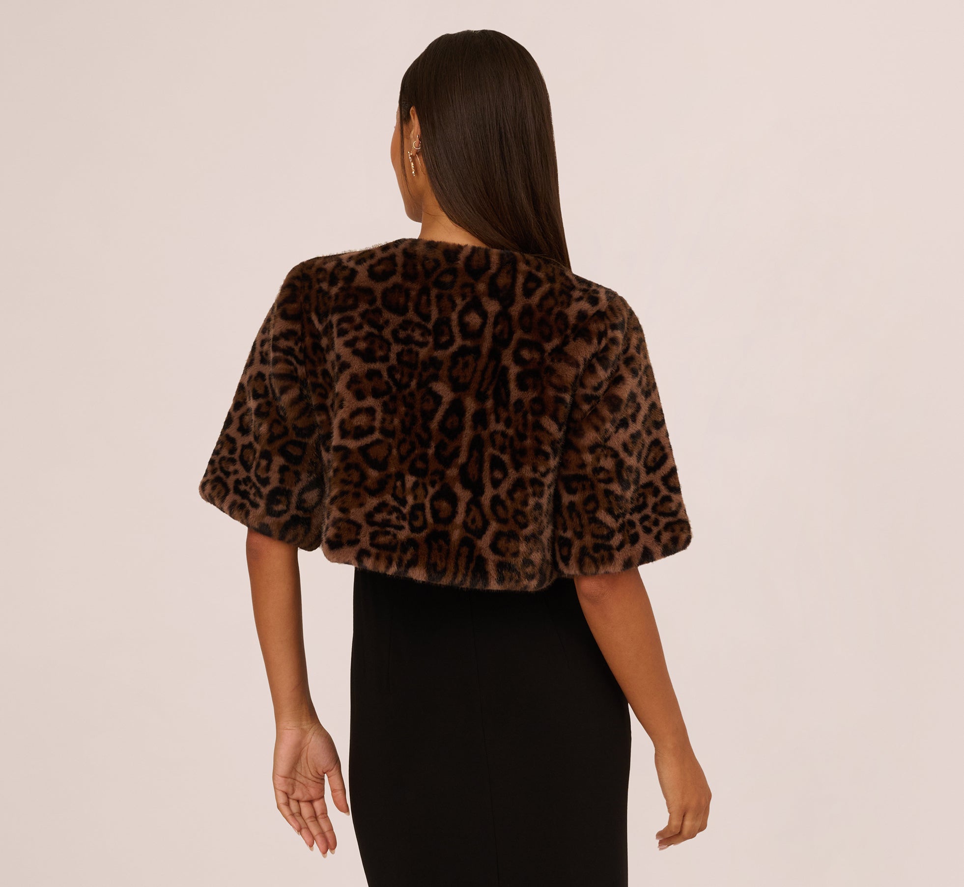 Animal Print Faux Fur Bolero Shrug In Brown Black
