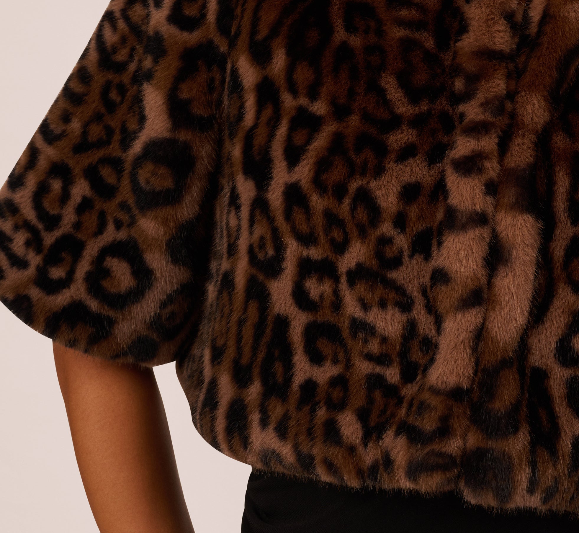 Animal Print Faux Fur Bolero Shrug In Brown Black
