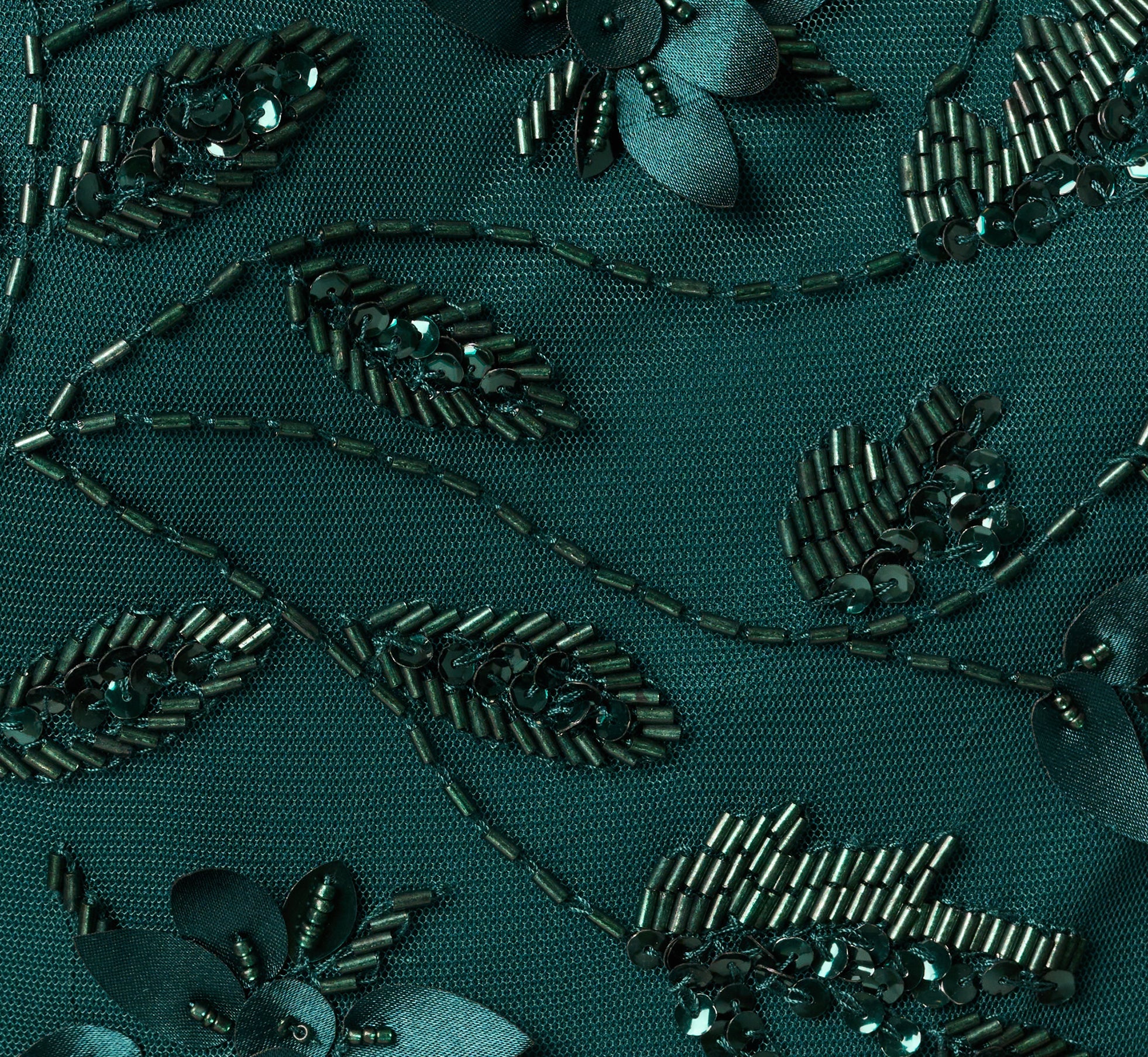 One Shoulder Draped Floral Beaded Gown In Gem Green