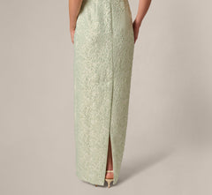 Strapless Metallic Jacquard Column Gown In Mint Glaze