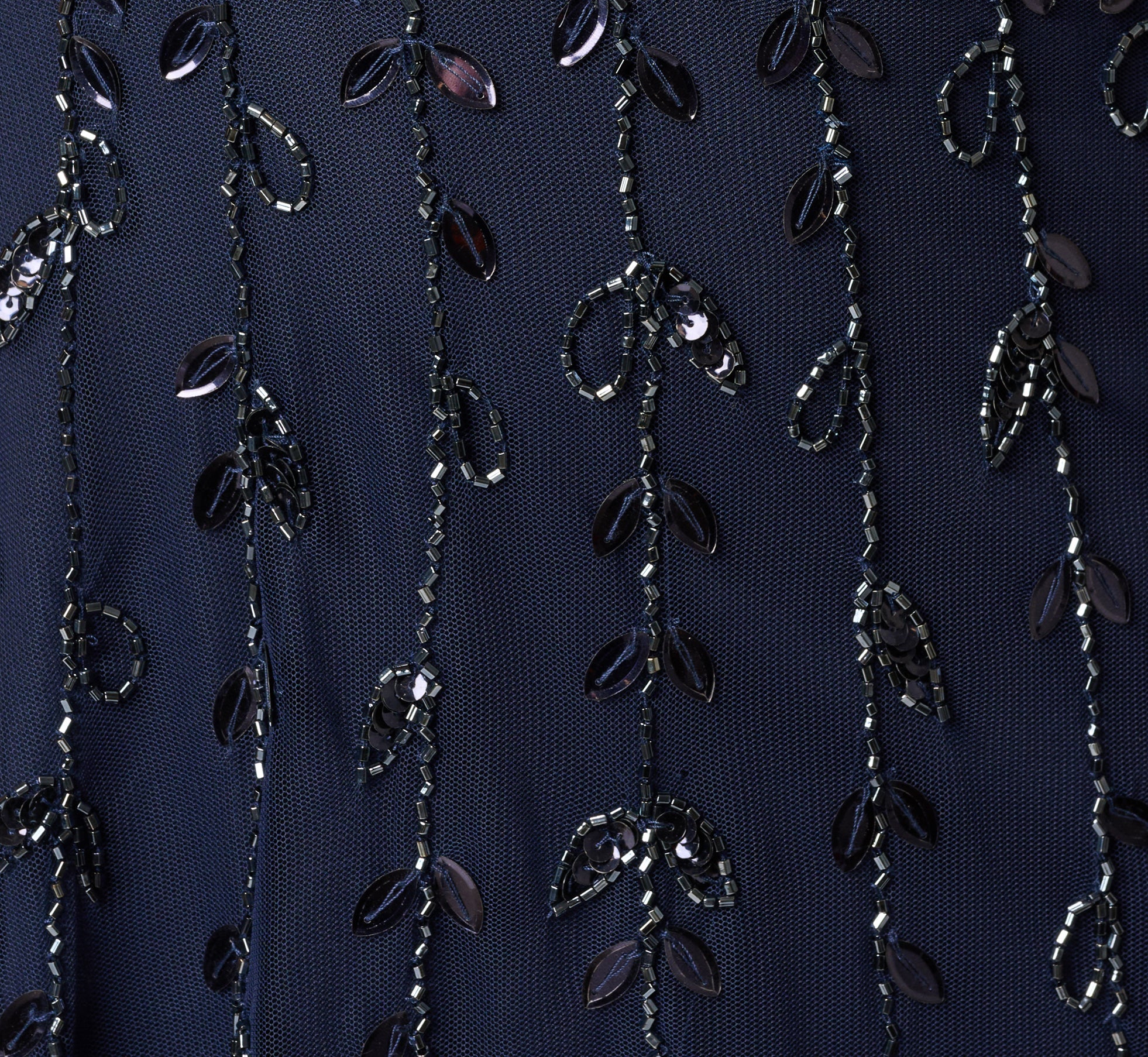 Short Sleeve 3D Beaded Vine Gown In Navy