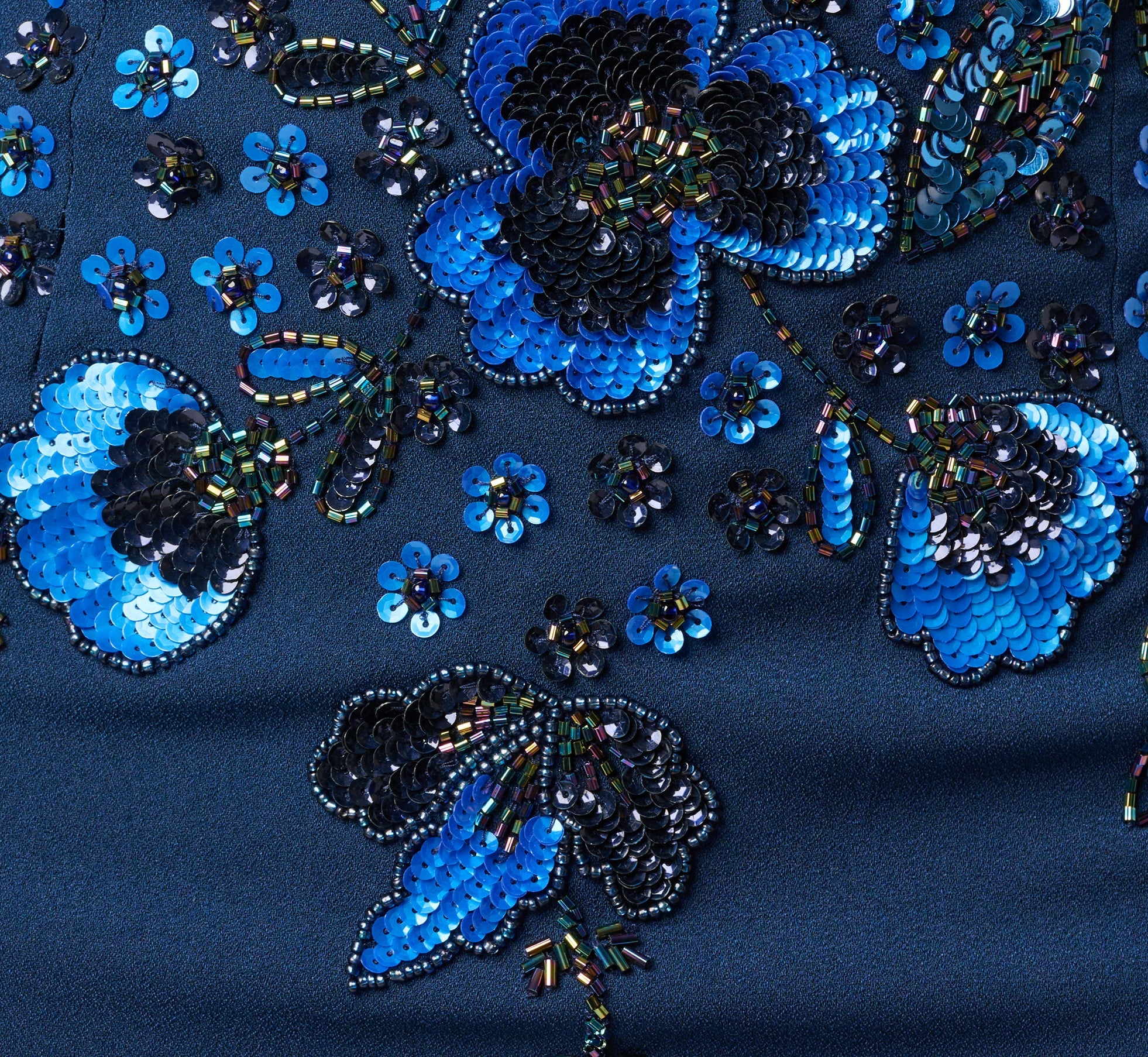 Pansy Floral Beaded Stretch Crepe Gown In Light Navy