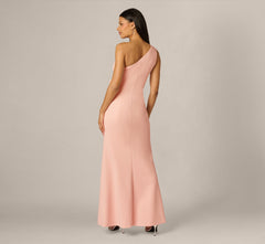 One Shoulder Stretch Rosette Gown In Blush Whisper