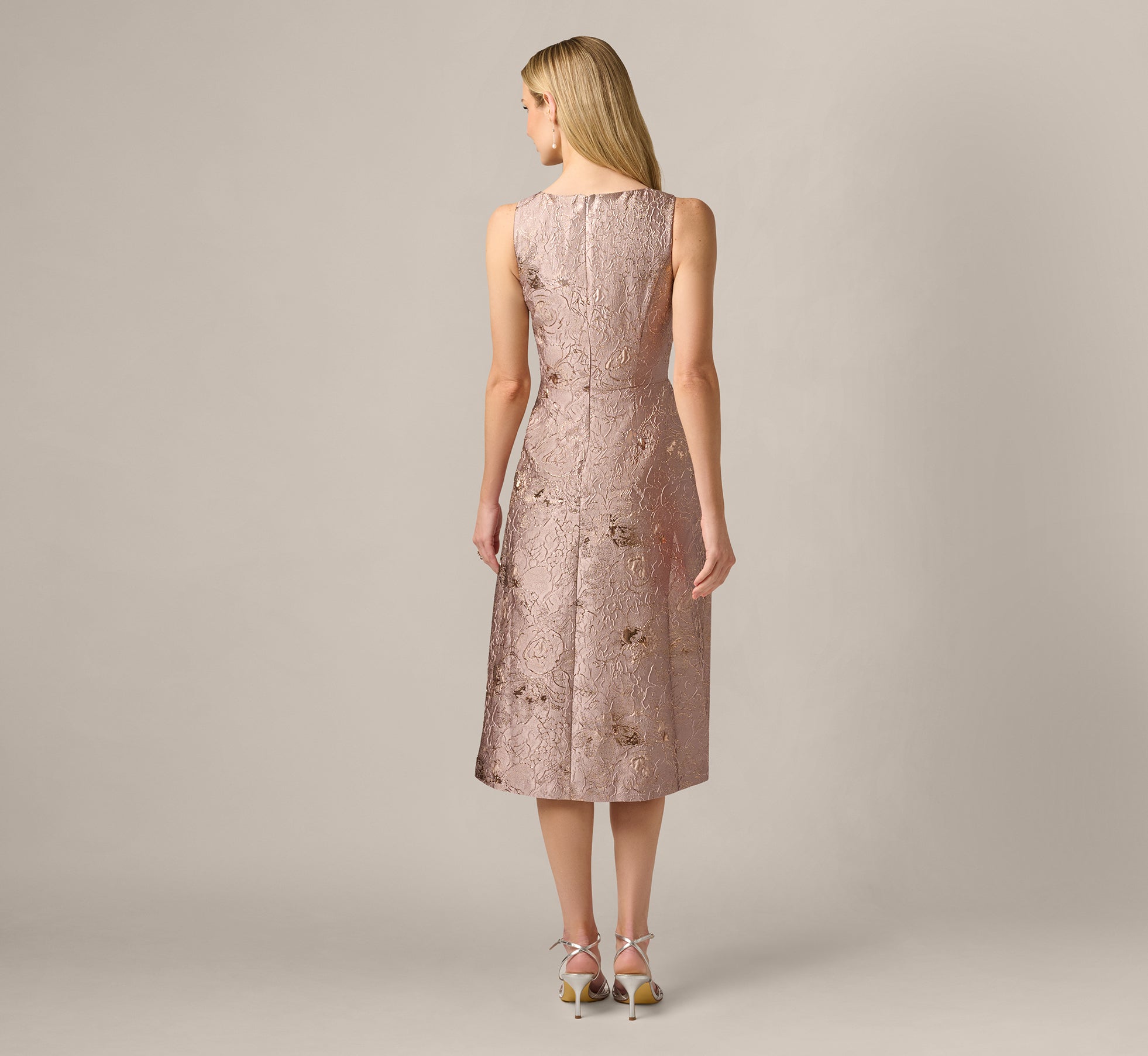Metallic Jacquard Rhinestone Strap Midi Dress In Candied Ginger