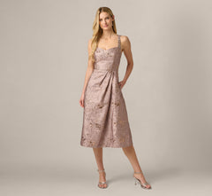 Metallic Jacquard Rhinestone Strap Midi Dress In Candied Ginger
