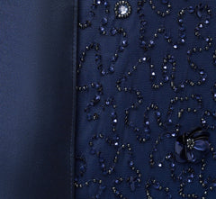 Off Shoulder Taffeta Overlay Beaded Gown In Light Navy