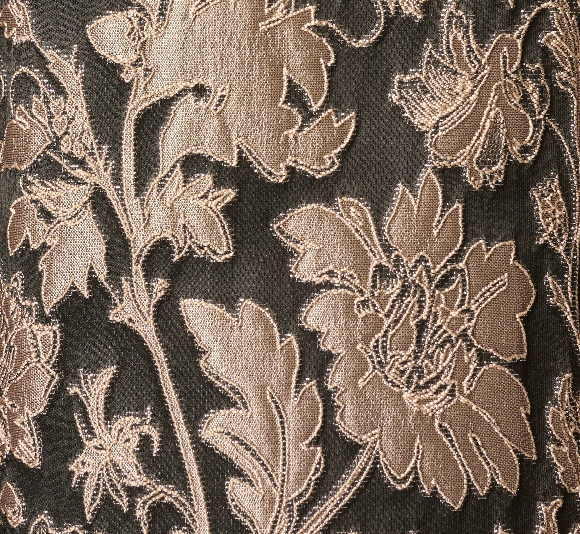 Off Shoulder Metallic Floral Jacquard Ankle Dress In Black Taupe