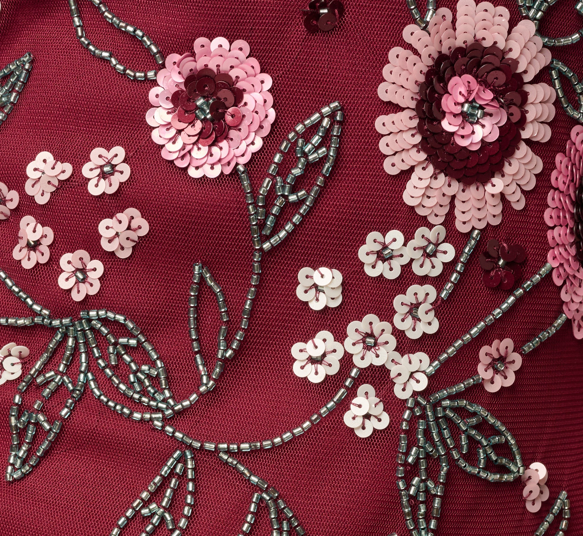 Petite Short Sleeve Floral Beaded Sequin Ankle Length Dress In Mahogany