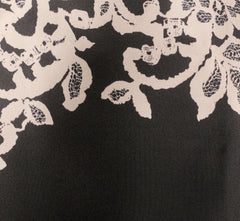 Lace Print Fit And Flare Midi Dress In Black Ecru