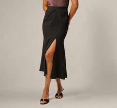 One Shoulder Shimmer Knit Combo Ankle Length Dress In Chocolate Black