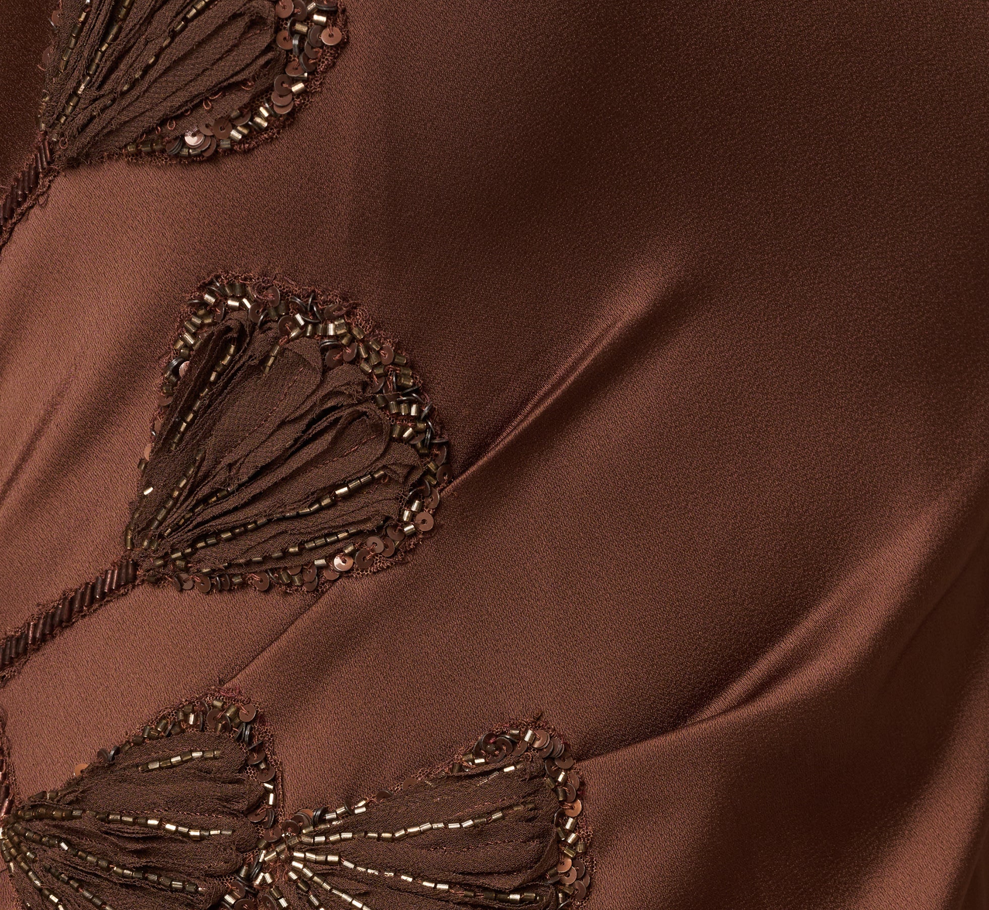Satin Beaded Soutache Cowl Halter Gown In Espresso