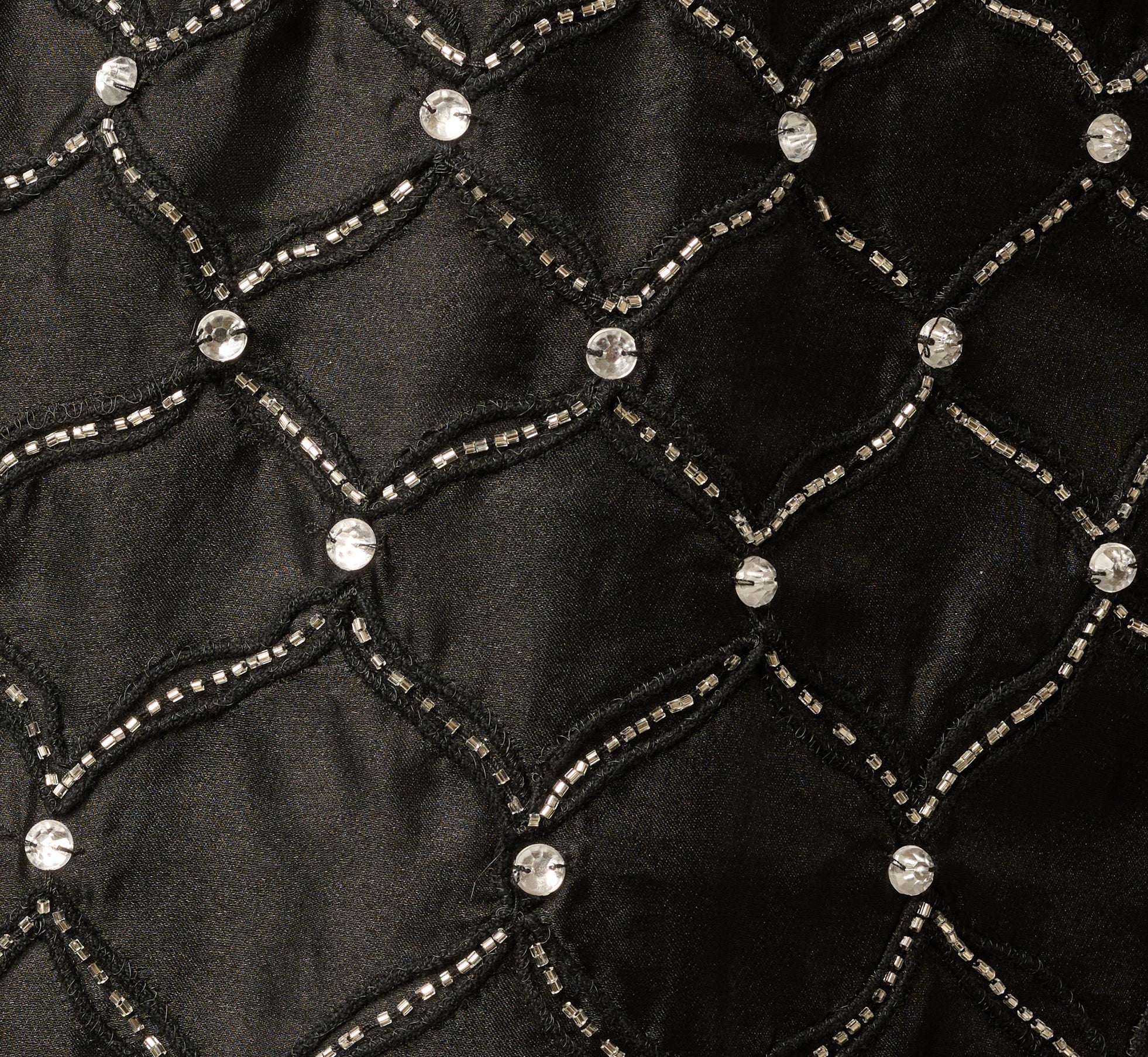 Square Neck Latice Beaded Ankle Length Dress In Black